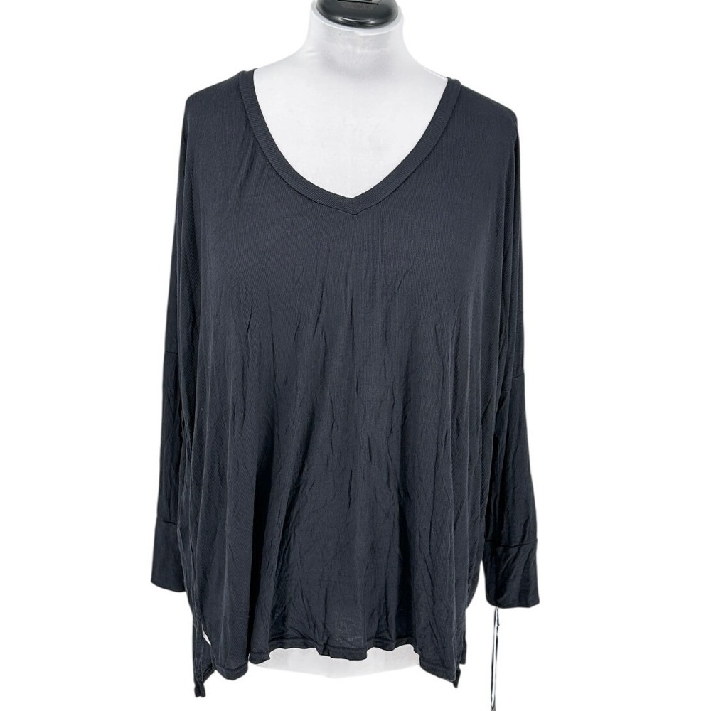 Michael Lauren Alfonso Top Women L Black NEW Oversized V-Neck Dolman ML-6457-RIB - Picture 2 of 11